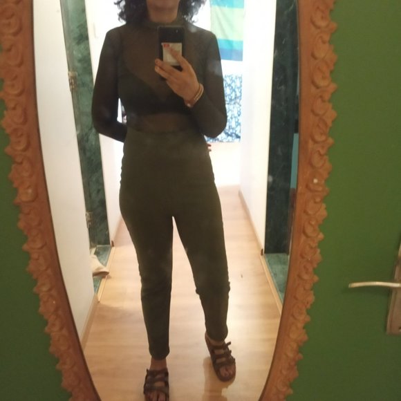AVBL Sexy Missguided Khaki Green Sheer Top Jumpsuit - UK8 - Picture 3 of 9